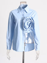 Long Sleeve Flower High Split Asymmetry Shirt