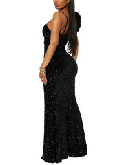 Sexy Sequin Strap Slit Cocktail Prom Dress
