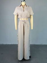 Striped Crop Shirt Drawstring Wide Leg Pants Two-Piece