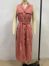 Sleeveless Single-breasted Lace-up Denim Dress