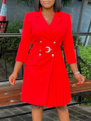 Fashion Cinched Waist Folding Stitching Blazer Dress