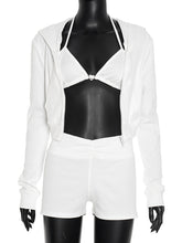 Fashion Hooded Cropped Coat Shorts Three Piece Set