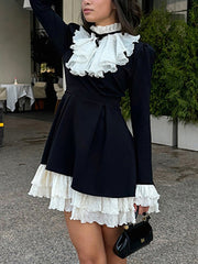 Elegant Sexy Lace Patchwork Ruffle Slim Dress