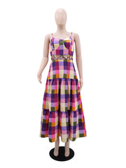 Casual Plaid Print Cut Out Vacation Maxi Dress
