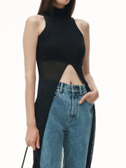 Sheer Ribbed Cutaway Maxi Tunic