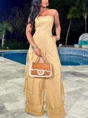 Sexy Multi Pocket Cargo Wide Leg Jumpsuit