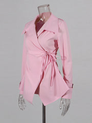 Fashion Petal Collar Long Sleeve Lace-up Slim Shirt