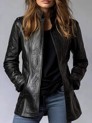 Fashion Front Zipper PU Leather Jacket