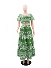 Casual Print Crop Top High Waist Maxi Skirt Set