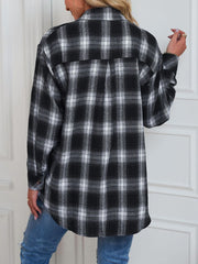 Casual Loose Plaid Button Down Shirt Blouse