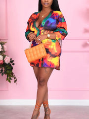Streetwear Print Party Club Casual Shirt Dress
