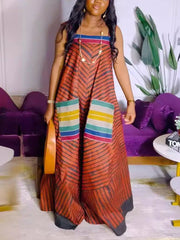 Sexy Striped Print Sleeveless Loose Wide Leg Jumpsuit