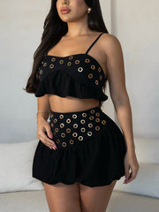 Sexy Suspender Crop Top and High Waist Skirt Sets