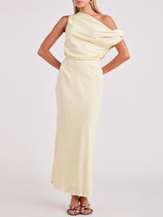 Elegant Oblique Shoulder Slim Maxi Dress