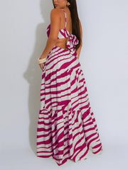 Sexy Print Lace-up Spaghetti Strap Maxi Dress