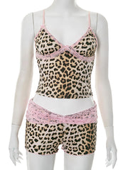 Leopard print and lace two-piece set