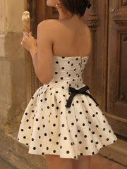 Sexy Polka Dot Backless Bow Strapless Mini Dress