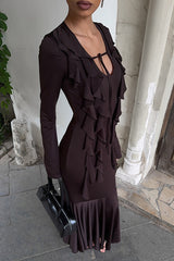 Elegant Lace-up Ruffle Slim Party Club Maxi Dress