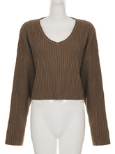 Casual Vintage Ribbed Cropped Pullover Sweater