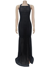 Sexy Mesh Halter Neck Backless Maxi Dress