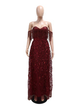 Sexy Strapless Sequin Leafy Fringe Maxi Dress