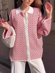 Fashion Loose Plaid Cardigans Sweater