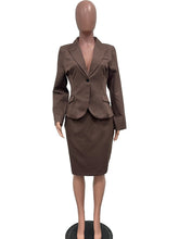 Elegant Slim Solid Blazer And Package Hip Skirt Suit