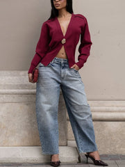 Fashion V Neck Cropped Cardigan Sweater