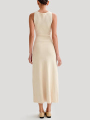 Fashion Ribbed Buttoned Sleeveless Midi Dress