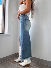High Waist Irregular Tassel Casual Denim Skirt