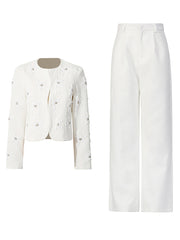 Fashion Embellished Blazer Suit Pants Set