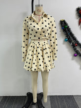 Polka Dots Print Lace-Up Cropped Shirt Bubble Skirt Set