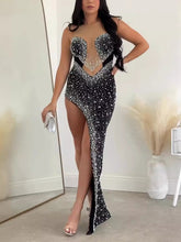 See Through Rhinestones Sleeveless Nightclub Dress