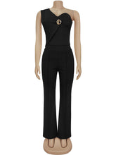 Fashion One Shoulder Slim Top Trousers Two Piece Set