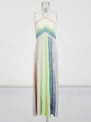 Fashion Sexy Metallic Knit Halterneck Maxi Dress