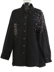 Rhinestone Loose Denim Shirt Jacket