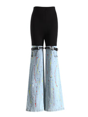 Gothic Color Matching Denim Trousers Flared Pants