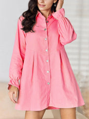 Lapel Long Sleeve Stripe Loose Shirt Dress