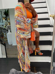 Casual Print Chiffon Kimono Cardigan Coat