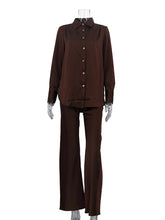 Casual Long Sleeve Loose Shirt Straight-leg Pants Set