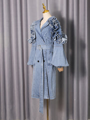 Fashion Loose Puff Sleeve Ruffled Denim Coat
