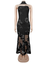 Elegant Embroidered Floral Mesh Slim Maxi Dress