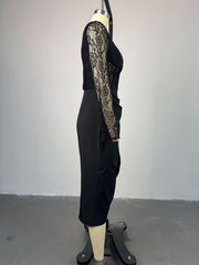 Elegant Square Collar Lace Patchwork Bodycon Dress