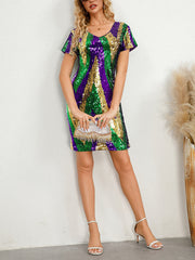Fashion V Neck Sequin Package Hip Dress
