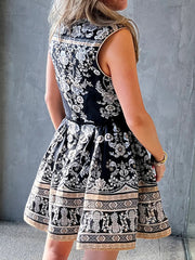 Elegant Round Neck Sleeveless Print Mini Dress