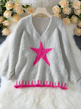 Warm Texture Star Pattern Contrast Color Loose Sweater