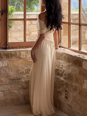 Elegant Skew Collar Cinched Waist Slim Maxi Dress