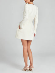 Fashion Square Neck Tweed Slim Mini Dress