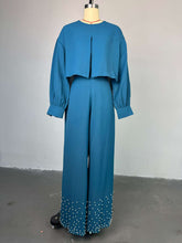 O Neck Crop Top and Pearls Decor Wide Leg Pants Set