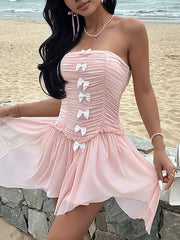 Sexy Mesh Patchwork Bandage Slim Strapless Dress